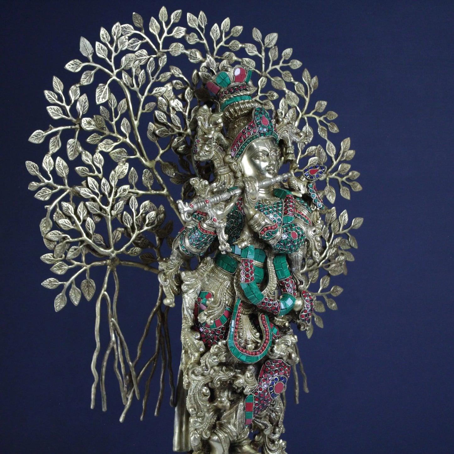 Krishna Muralidhari with Kalpavriksha – Pure Brass Handcrafted Statue - 3 feet