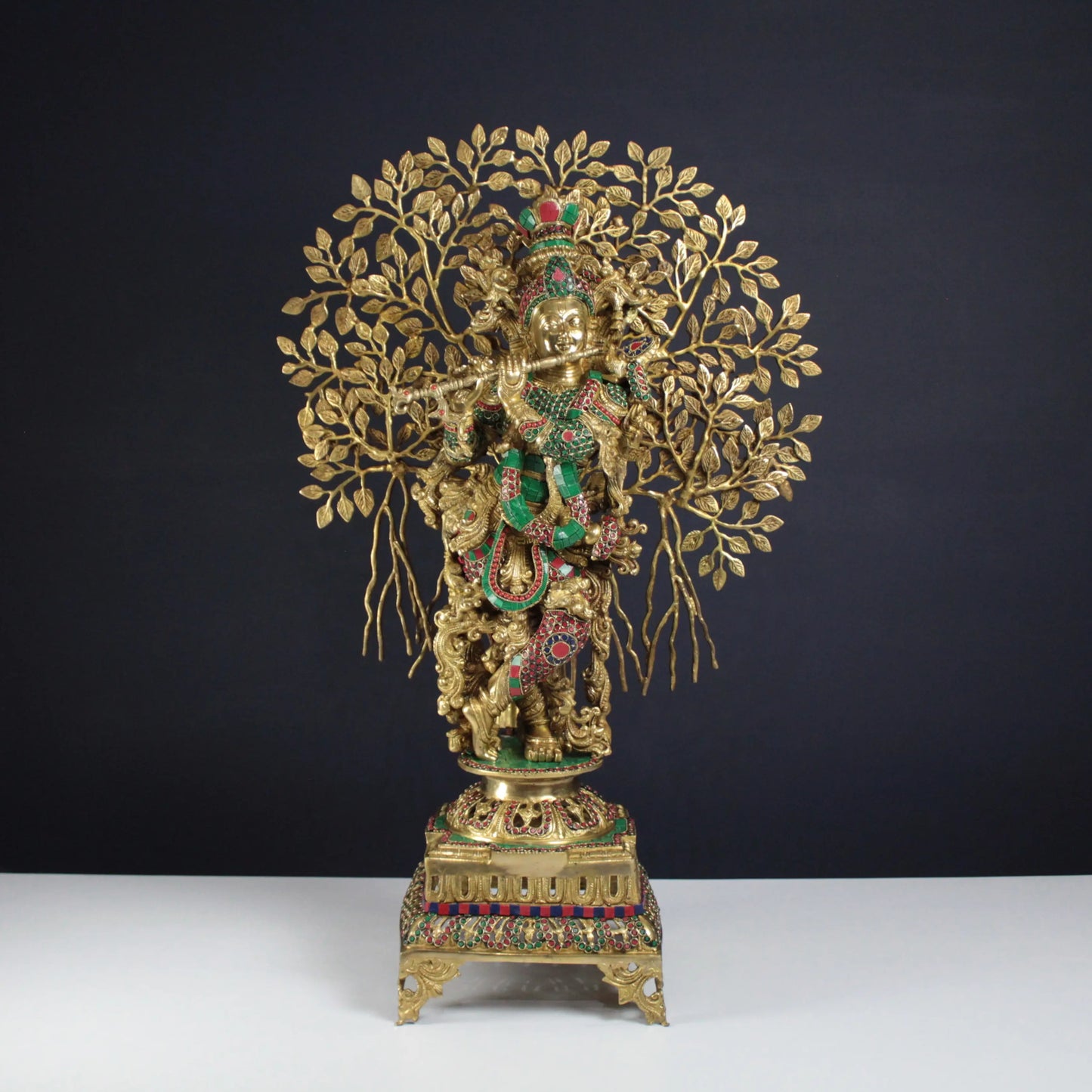 Krishna Muralidhari with Kalpavriksha – Pure Brass Handcrafted Statue - 3 feet