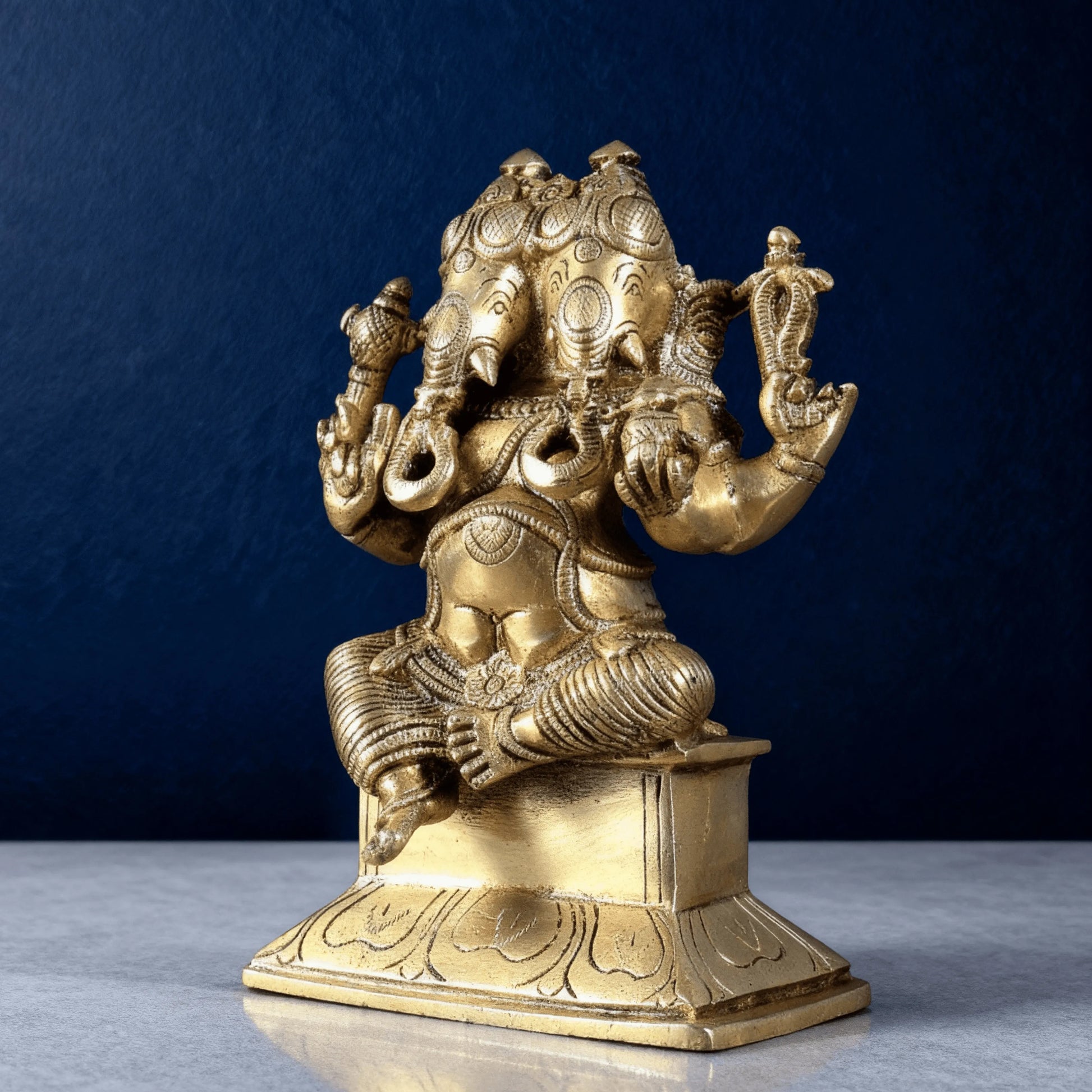 angled front view panchmukhi ganesha brass murti