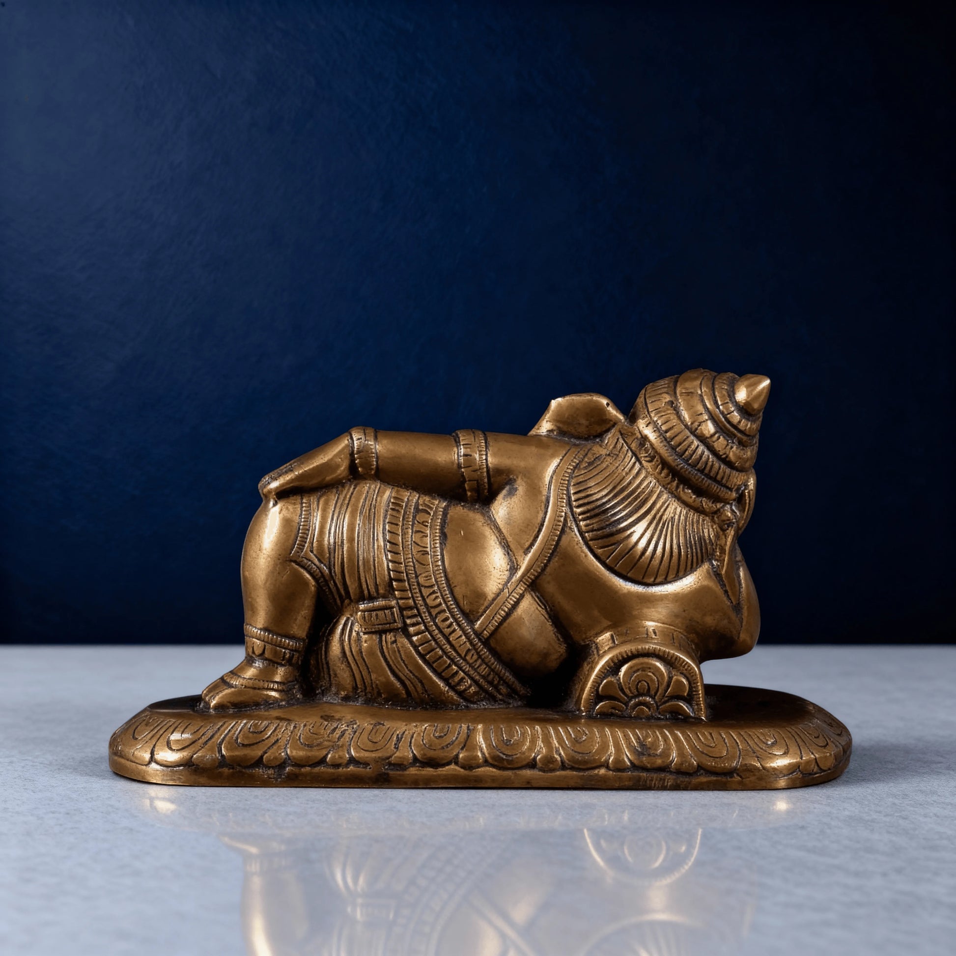 back view reclining ganesha brass murti