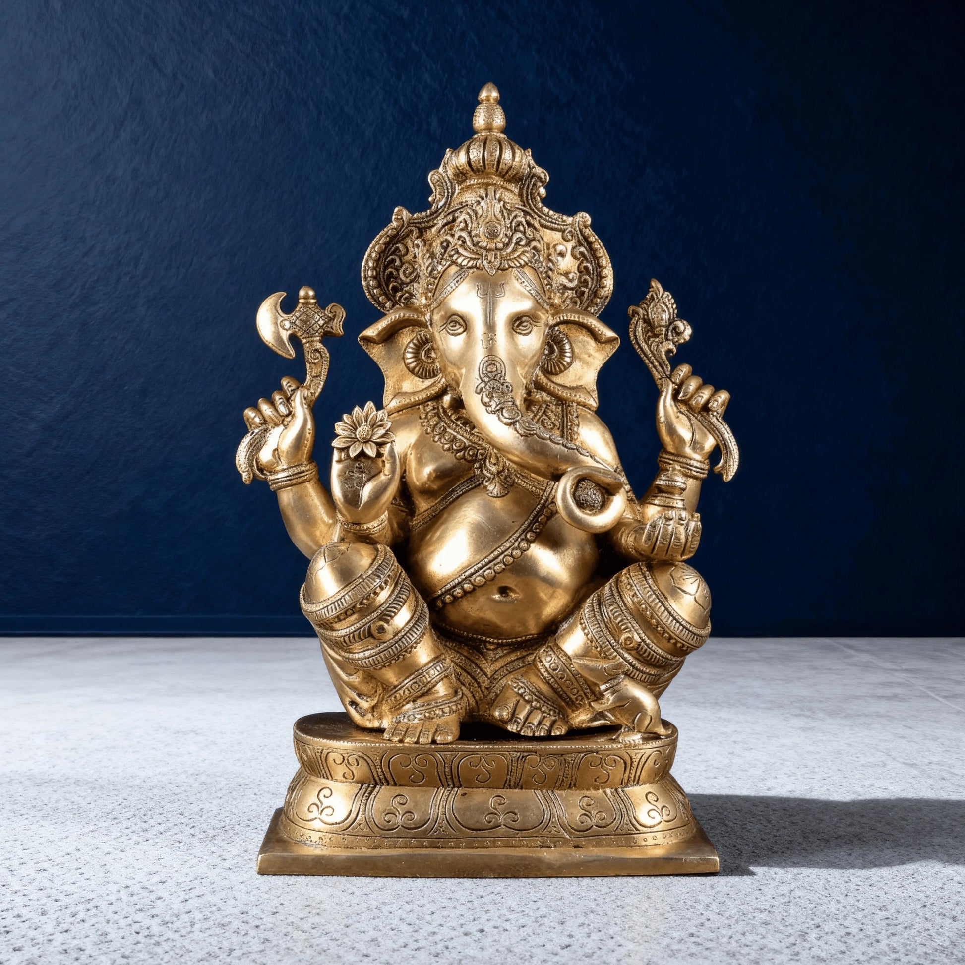 brass ganesha idol front view seated ganpati statue