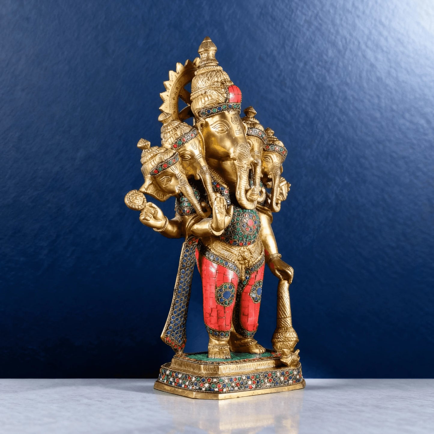 side angle panchmukhi ganesha brass murti