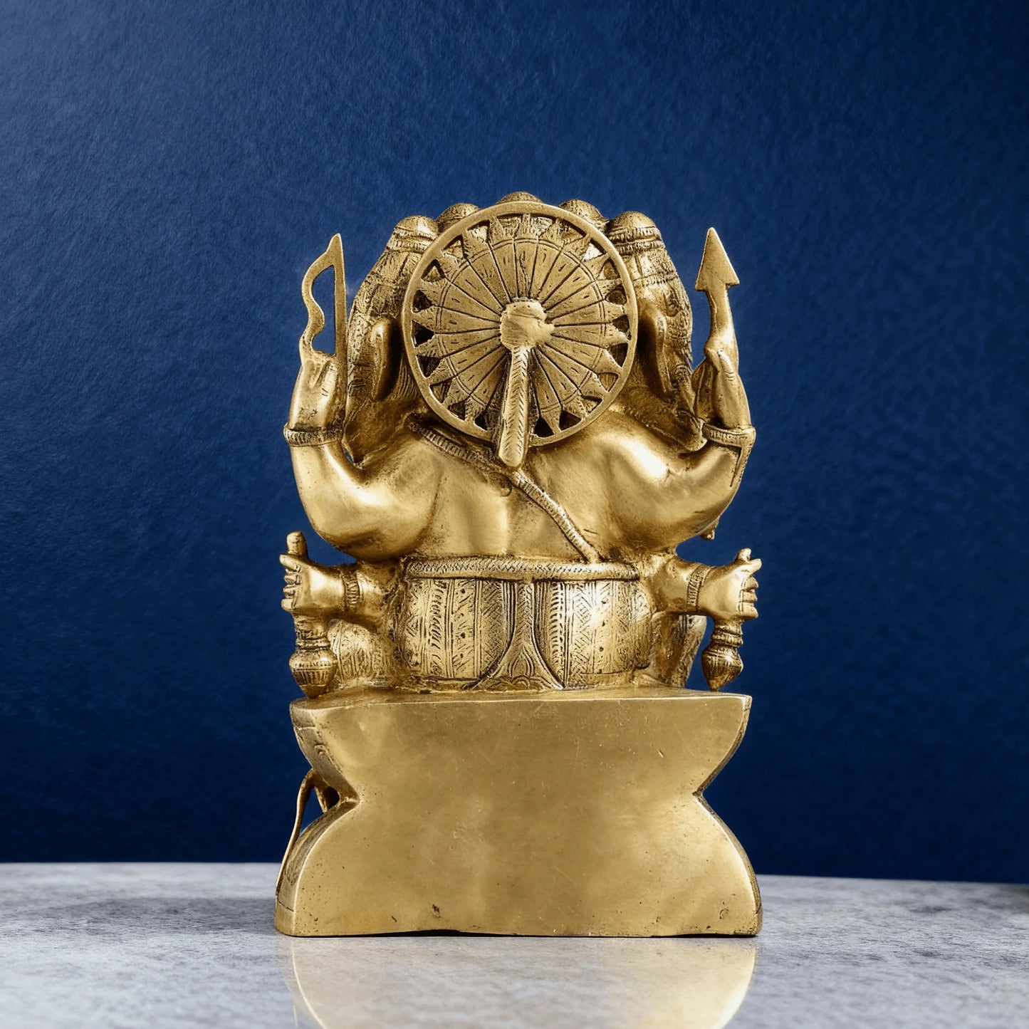 back view of solid brass ganesha idol