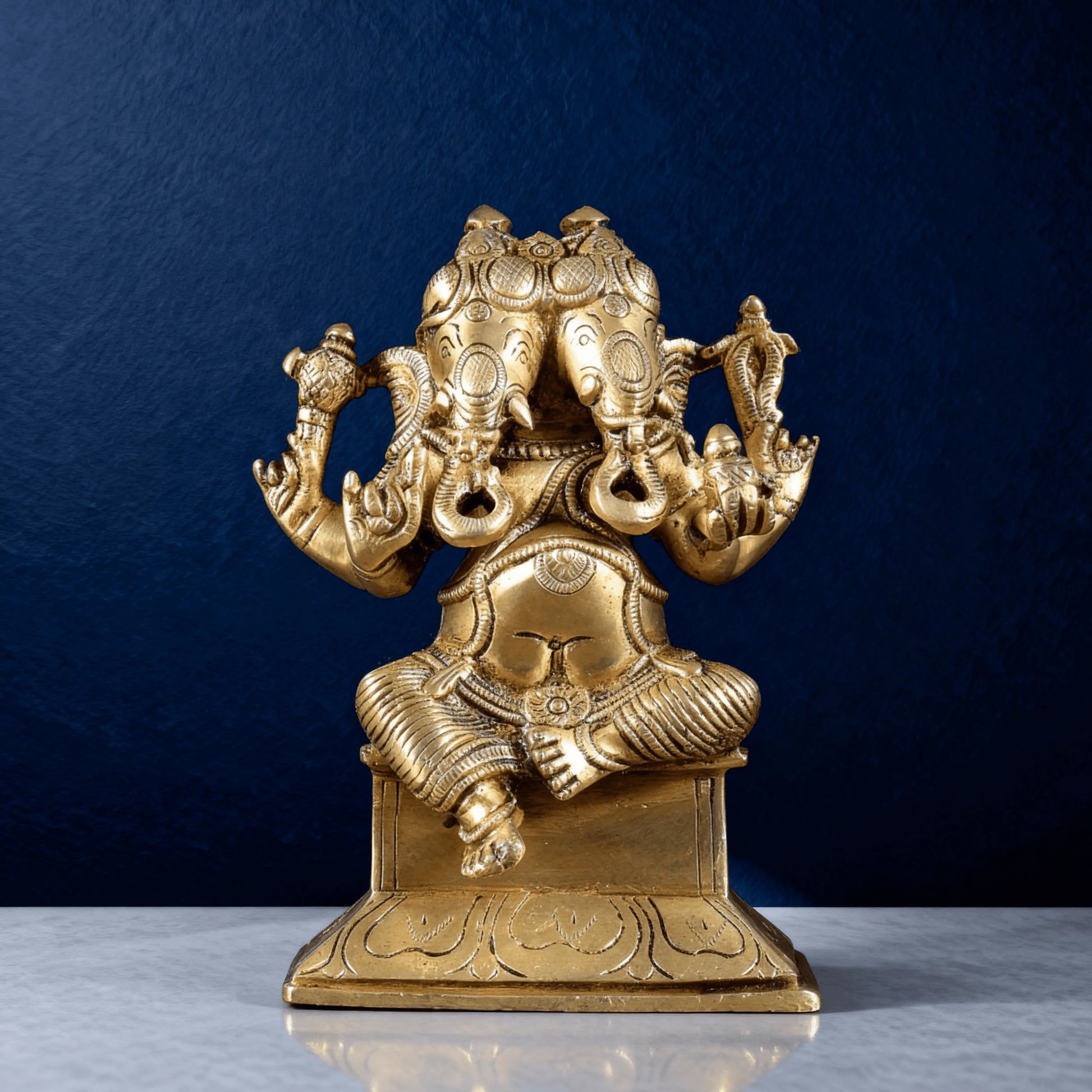 seated panchmukhi ganesha brass idol for home temple