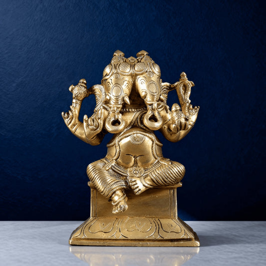 seated panchmukhi ganesha brass idol for home temple