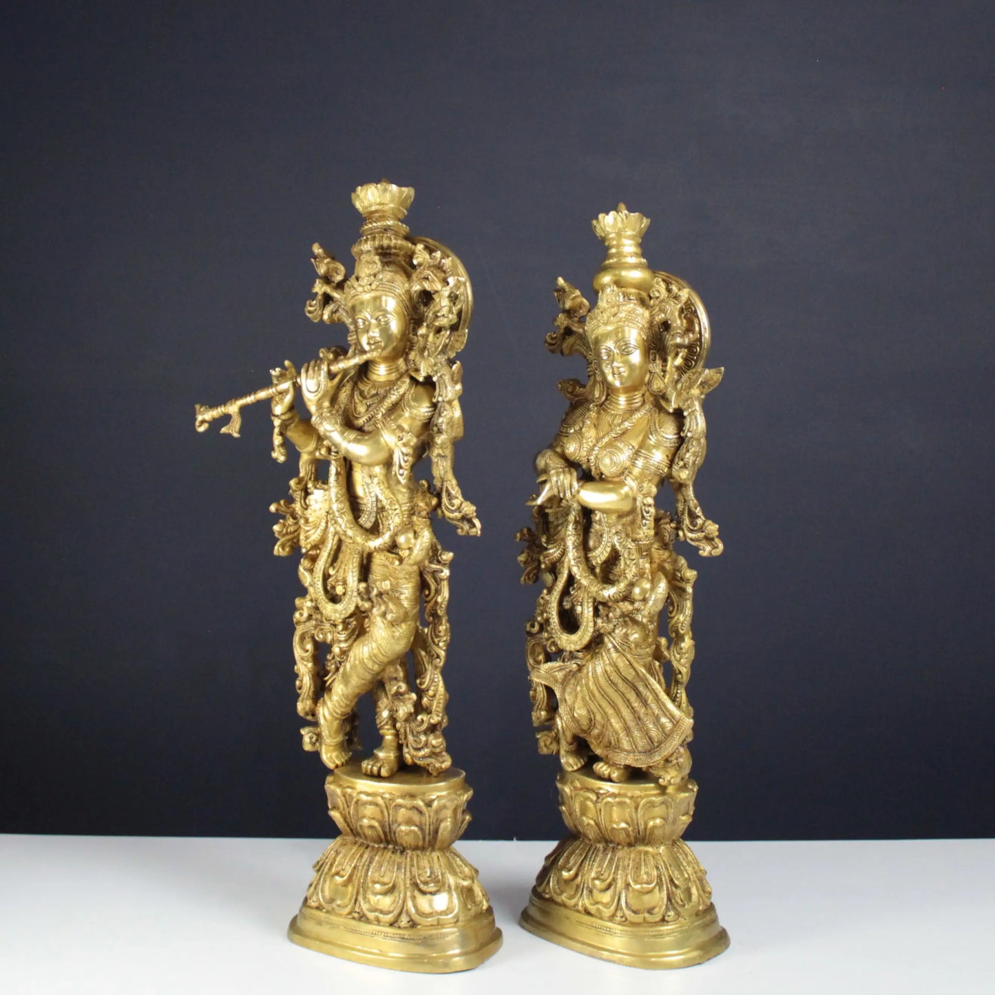 Brass Radha Krishna statue pair