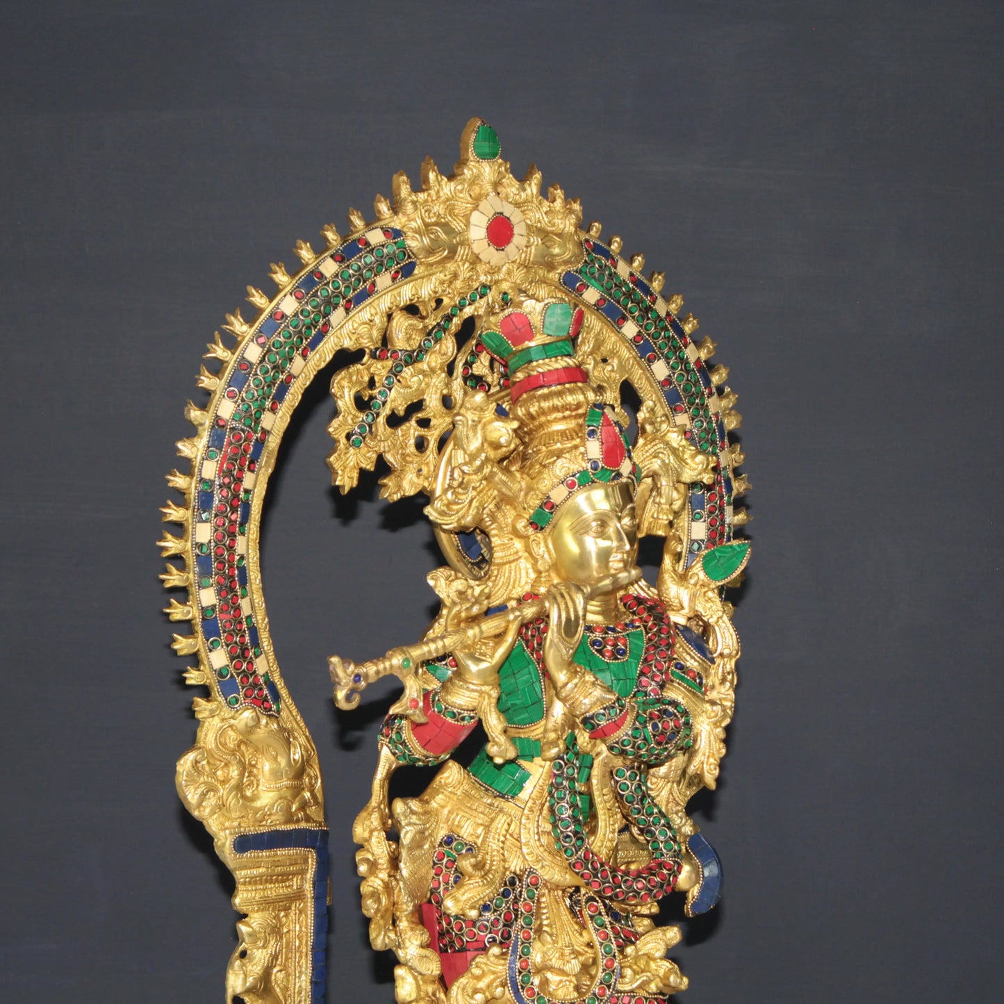 Brass Krishna Minakari Statue