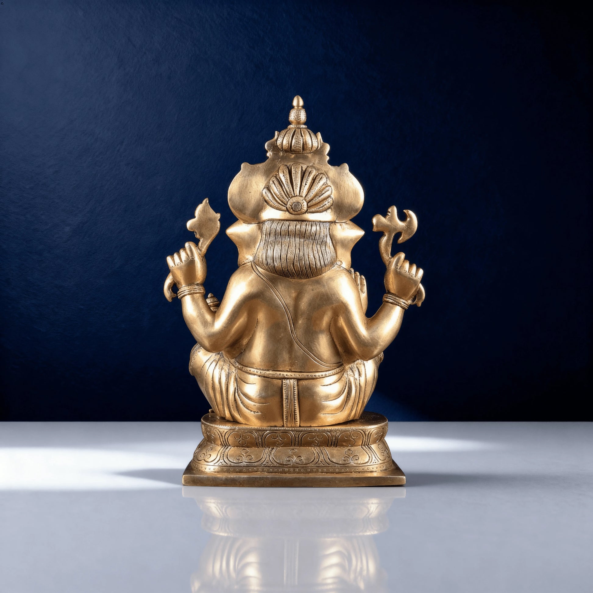 brass ganesha statue back view handcrafted idol