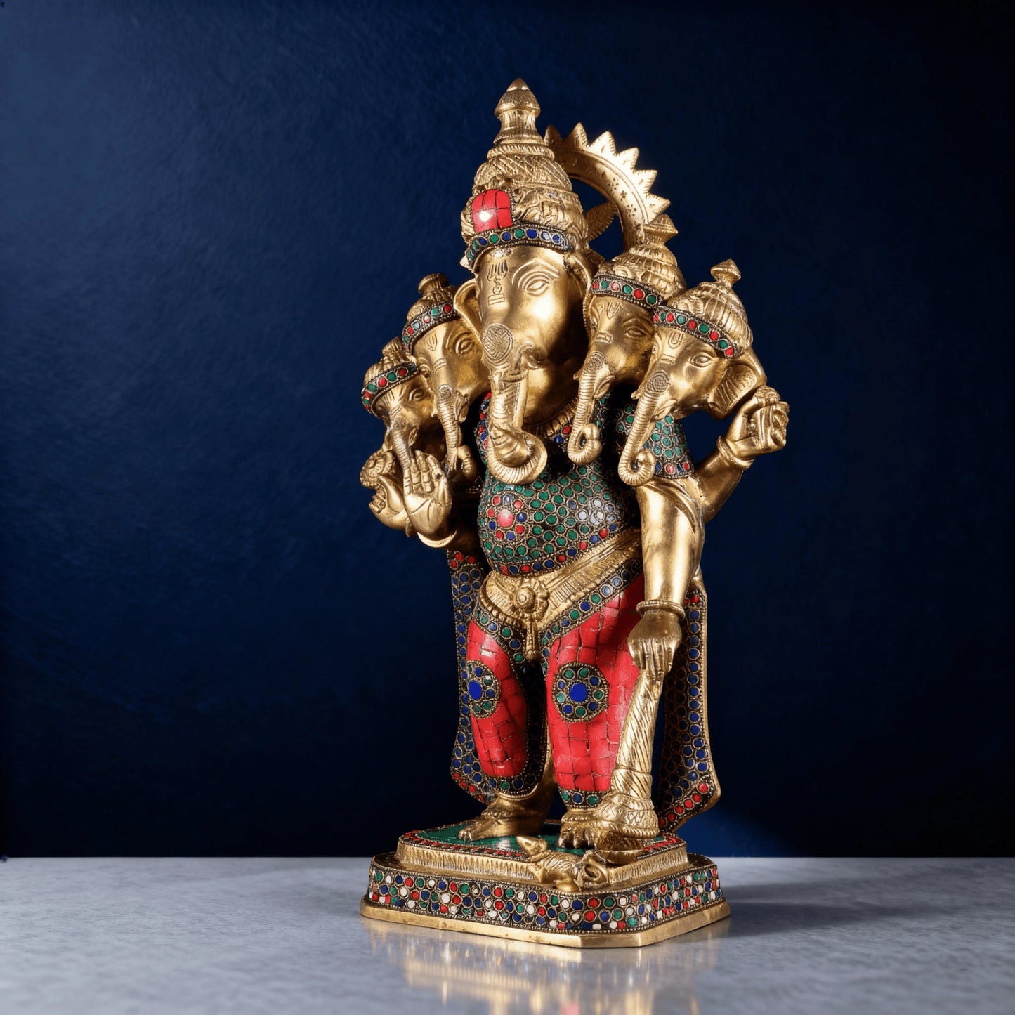 angled view panchmukhi ganesha brass idol handcrafted