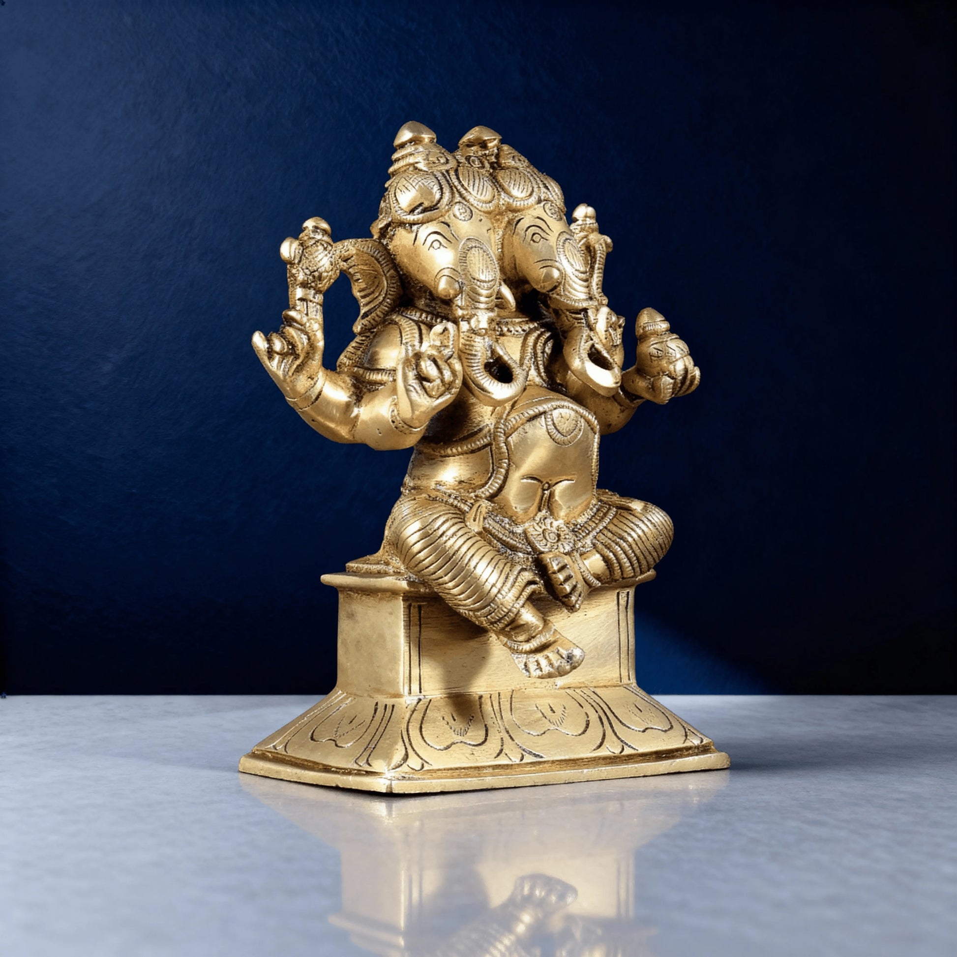panchmukhi ganesha brass statue front view